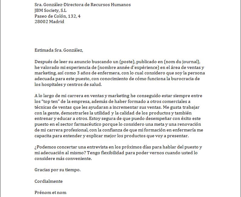 lettre de motivation en espagnol pour une offre d u0026 39 emploi