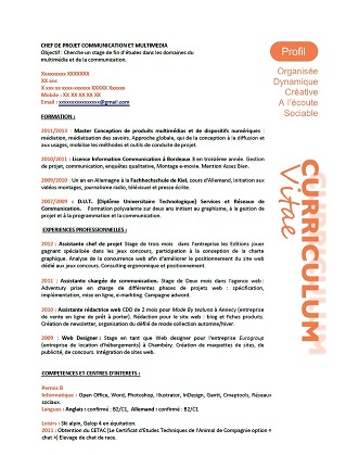 Exemple de CV : chef de projet multimédia / communication : Exemples de CV 