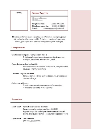 modele cv fleuriste