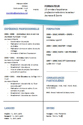 cv gratuit formateur