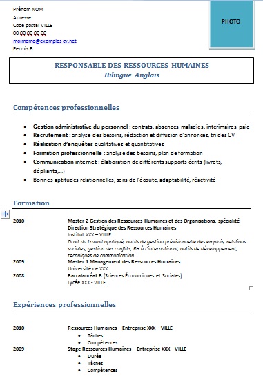 exemple cv ressources humaines