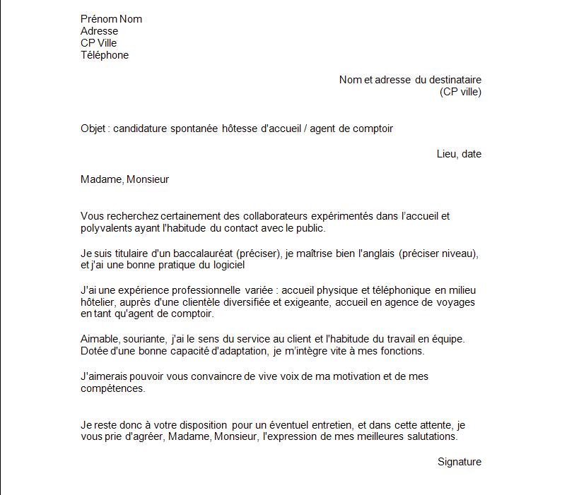 Lettre de motivation pour de l'accueil  Exemples de CV