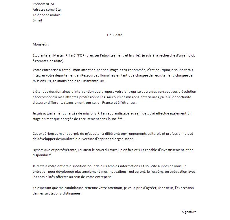 Lettre de motivation : Ressources Humaines : Exemples de CV