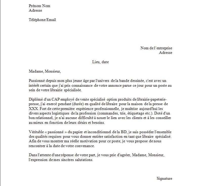 Lettre de motivation : libraire - libraire | Exemples de ...