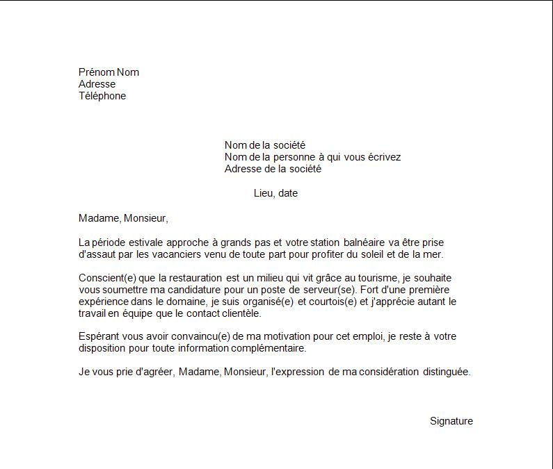 exemple de lettre de motivation restauration