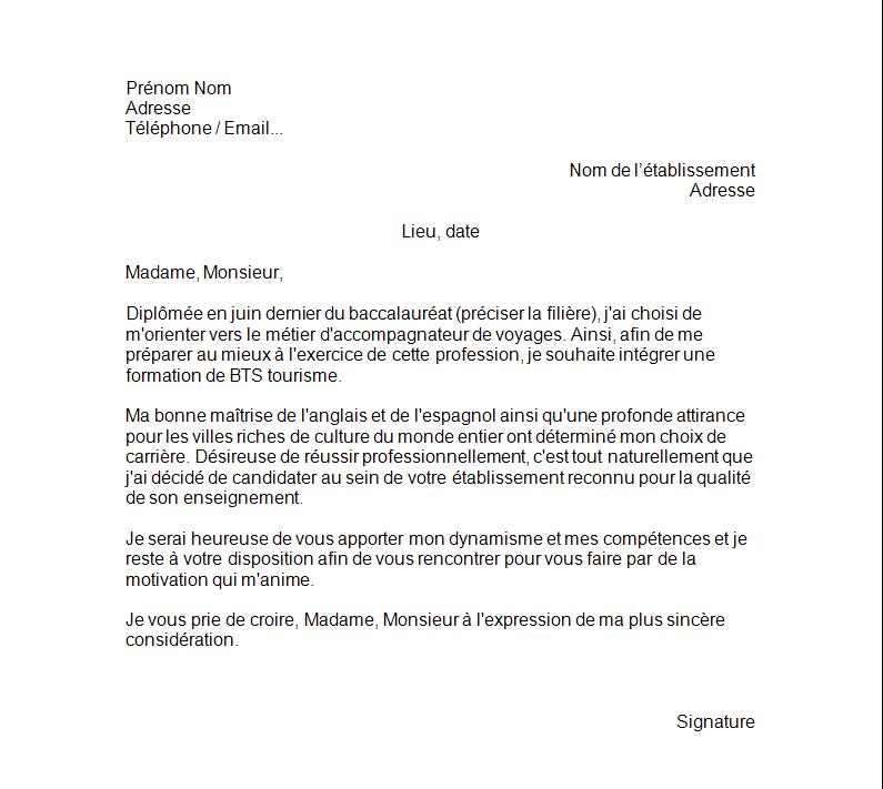 modele lettre de motivation tourisme