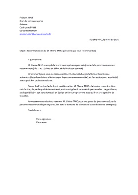 Lettre de recommandation professionnelle  Exemples de CV