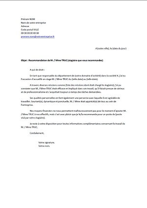 Exemple de lettre de recommandation pour un stage