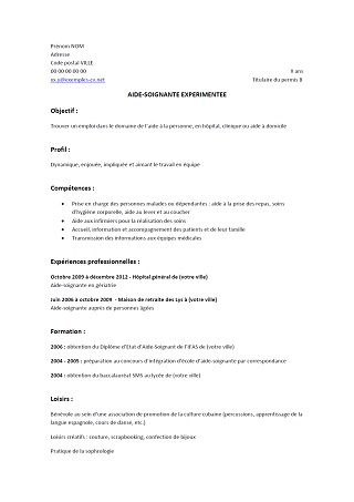 Exemple de CV : aide-soignante : Exemples de CV