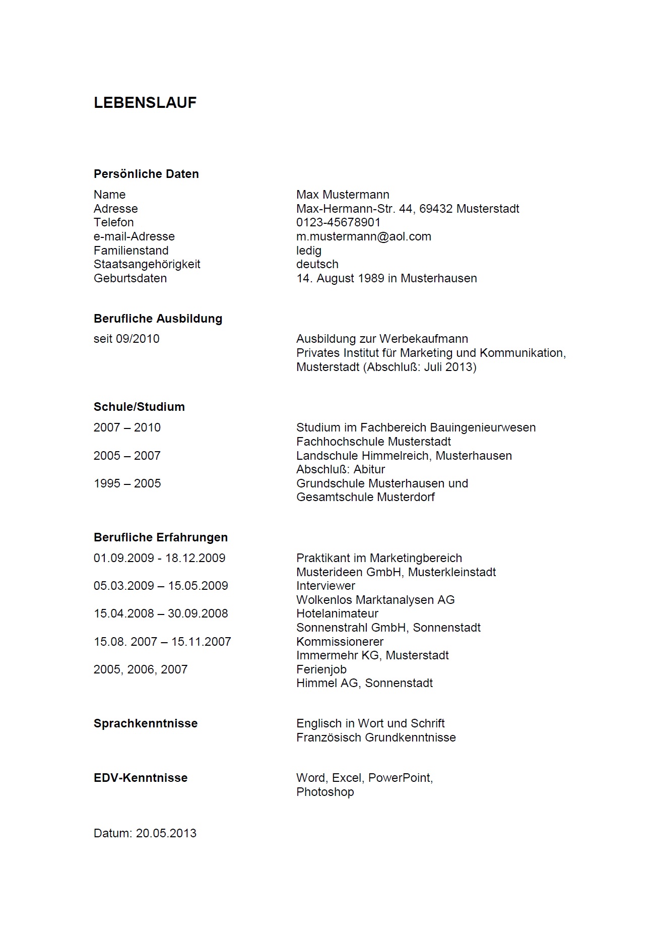 exemple de cv en allemand  u2013 1   exemples de cv