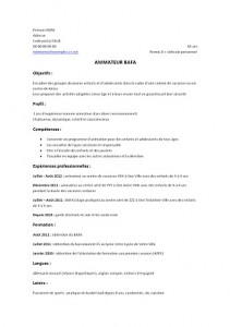 Modèle de CV pour animateur titulaire du BAFA