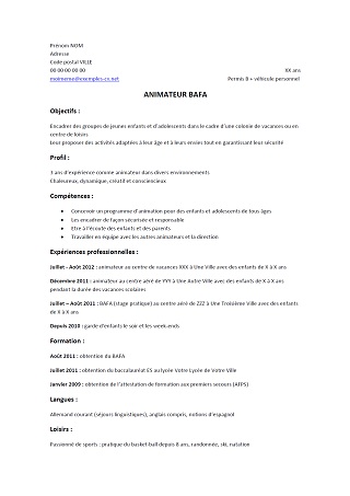 Exemple de CV : animateur ou animatrice  Modèle de CV de 