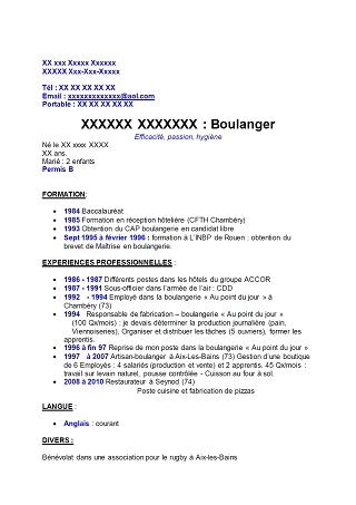 Exemple de CV : boulanger : Exemples de CV