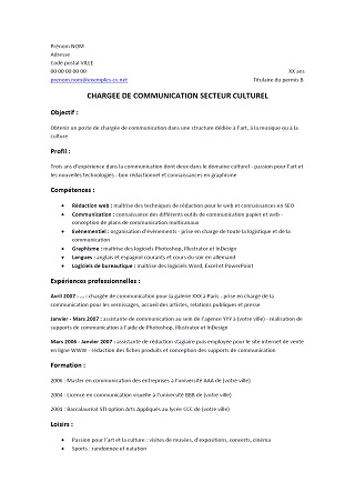 Exemple de CV : chargée de communication : Exemples de CV