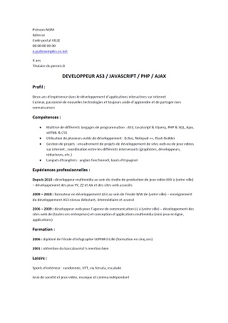 Exemple de CV developpeur informatique