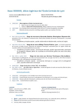 Exemple de CV : élève ingénieur : Exemples de CV