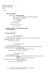 Modèle de CV Europass rempli en italien