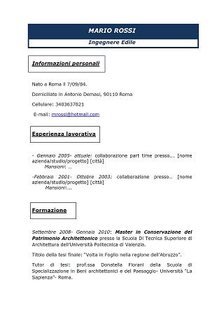 Exemple de CV en italien : Exemples de CV