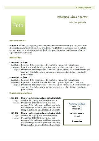 Exemple de CV combinado en espagnol : modèle 1 – vert 