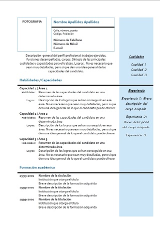 Exemple de CV combinado en espagnol – 2 (bleu) : Exemples 