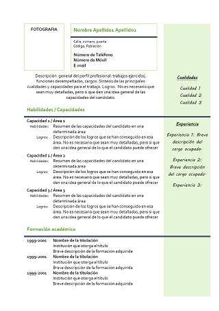 Exemple de CV combinado en espagnol – 2 (vert) : Exemples 