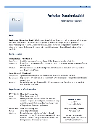 Modèle de CV mixte nº1- bleu  Exemple de Curriculum bleu 