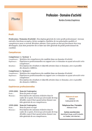 Modèle de CV mixte nº1 – orange : Exemples de CV