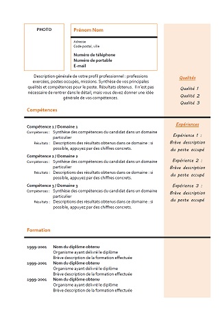 Modèle de CV mixte nº2 – orange : Exemples de CV