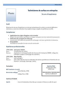 Exemple de CV : femme de ménage : Exemples de CV