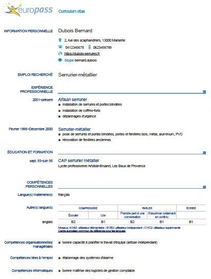 CV europass exemple