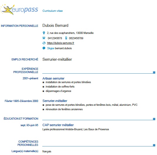 Exemple CV Europass