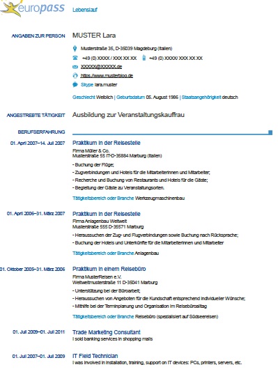 Modèle de CV Europass en allemand  Exemples de CV 