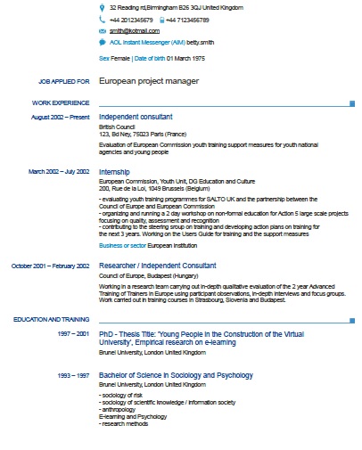 Modèle de CV Europass en anglais : Exemples de CV