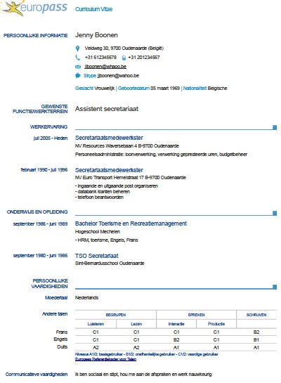 Modèle de CV Europass en néerlandais  Exemples de CV 