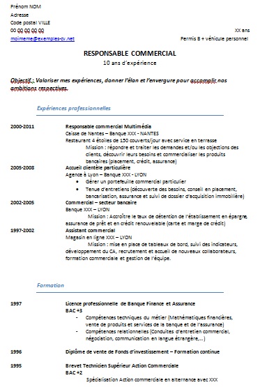 Exemple de CV : commercial  Modèle de CV de commercial 