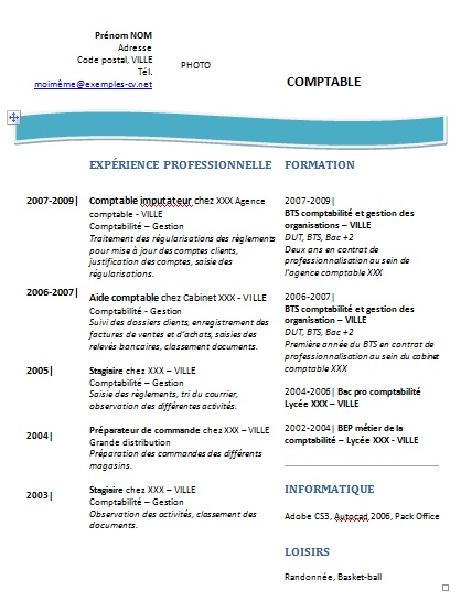 Exemple de CV: Comptable : Exemples de CV