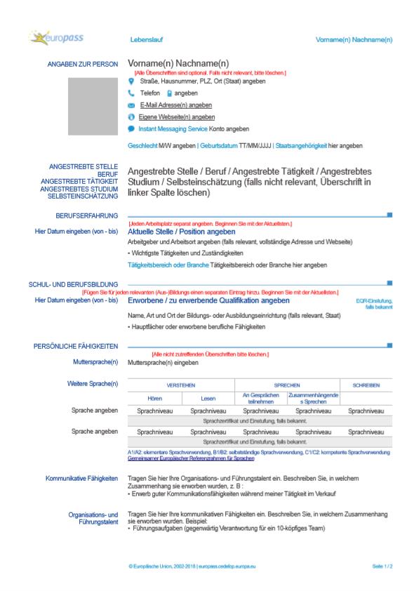 Exemple de currículum européen en allemand