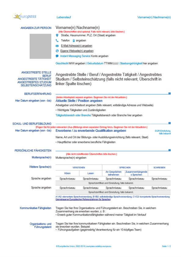 Modèle de CV Europass en allemand  Exemples de CV 