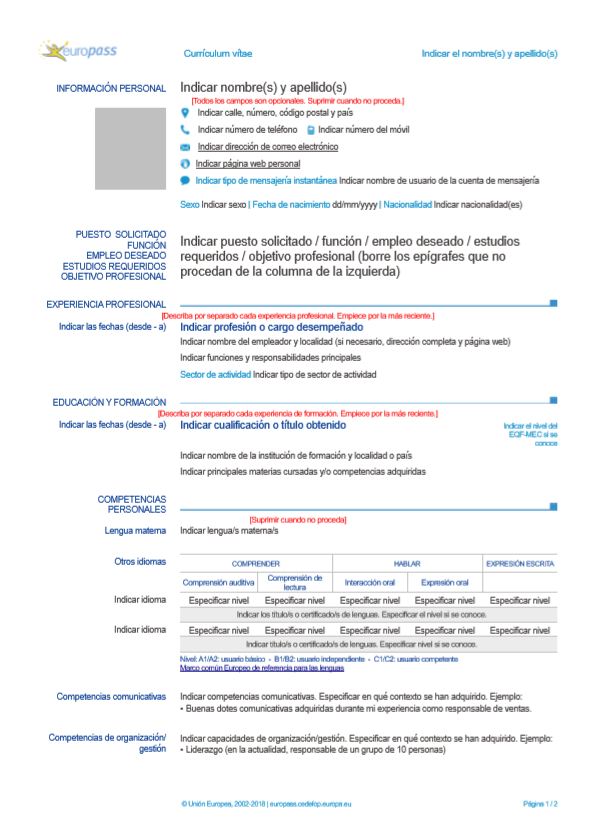 Exemple de currículo européen en espanhol